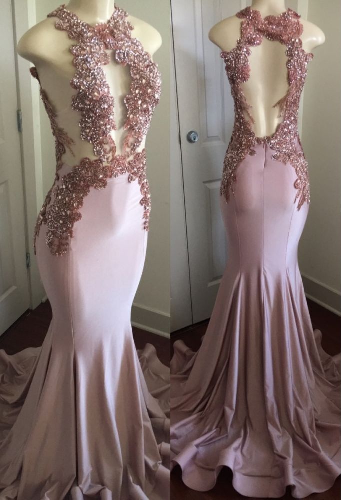 Modern Lace Appliques Sleeveless Prom Party Gowns| Mermaid Prom Party Gowns-Ballbella