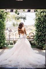 Modern Mermaid Open Back Wedding Dresses New Lace Bridal Gown with Long Train-Ballbella