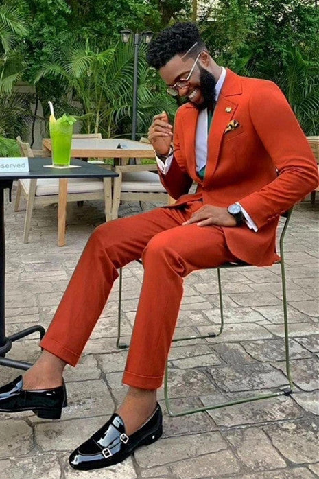 Modern Orange Notched Lapel Best Fit Men's Prom Suits-Ballbella