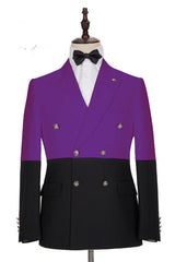 Modern Purple Double Breasted Peaked Lapel Men's Prom Suits Online-Ballbella