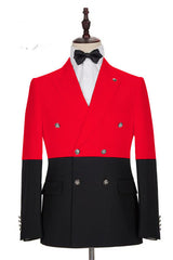 Modern Red Double Breasted Peaked Lapel Men Suits for Prom-Ballbella