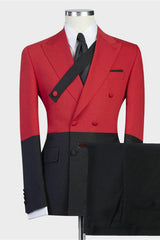 Modern Red Double Breasted Slim Fit Classic Men Suits for Prom-Ballbella