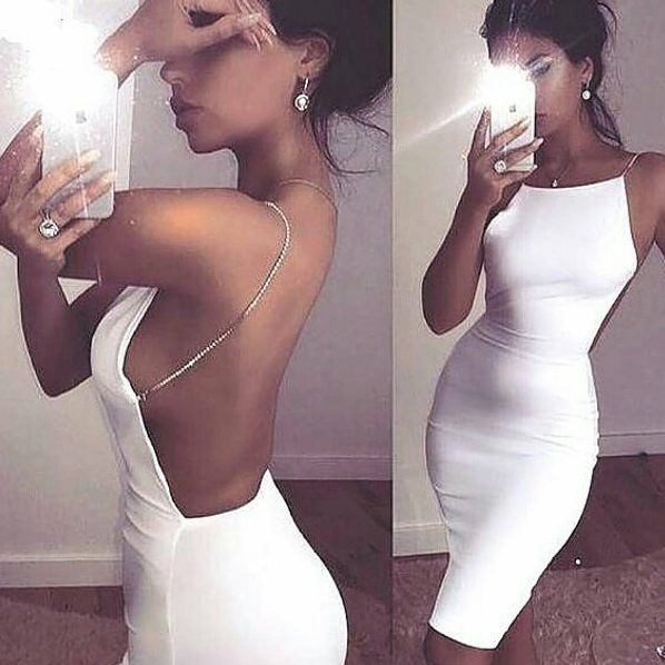 Modern Spaghetti-Strap Short Homecoming Dresses Sleeveless White Backless Cocktail Dress-Ballbella