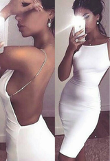 Modern Spaghetti-Strap Short Homecoming Dresses Sleeveless White Backless Cocktail Dress-Ballbella