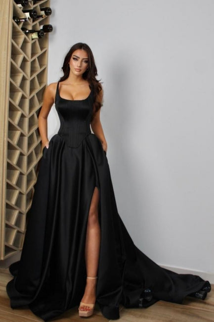 Modern Spaghetti-Straps Sleeveless Long Prom Dress With Front Split-Ballbella