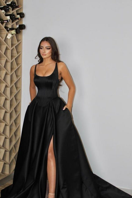 Modern Spaghetti-Straps Sleeveless Long Prom Dress With Front Split-Ballbella