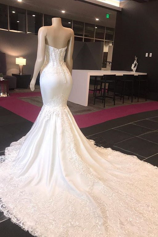 Modern Strapless Lace Appliques Mermaid Wedding Bridal Gowns New Arrival-Ballbella