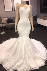 Modern Strapless Lace Appliques Mermaid Wedding Bridal Gowns New Arrival-Ballbella