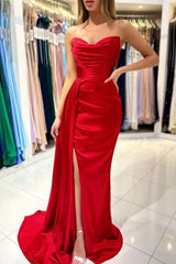 Modern Sweetheart Sleeveless Mermaid prom Dresses With Front Split-Ballbella