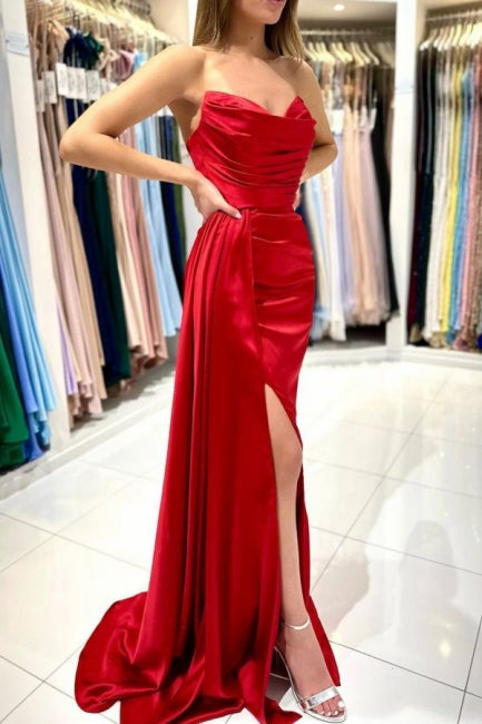 Modern Sweetheart Sleeveless Mermaid prom Dresses With Front Split-Ballbella