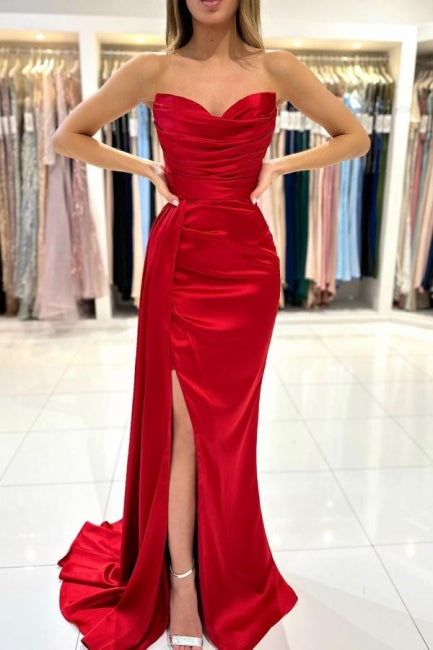 Modern Sweetheart Sleeveless Mermaid prom Dresses With Front Split-Ballbella