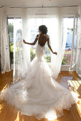 Modern V neck Thick Fall Wedding Dress with lace appliques-Ballbella