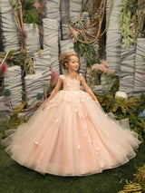 Modest Sleeveless Ball Gown Flower Girls Dress With Appliques-Ballbella