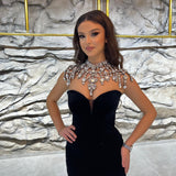 New Arrival Black Ankle-Length V-Neck Sleeveless Mermaid Prom Dresses-Ballbella