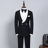 New Black And White Slim Fit Bespoke Wedding Suit For Grooms-Ballbella