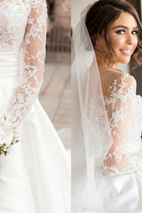 New Full Lace Split Wedding Dresses Illusion Back Bridal Gowns with Detachable Satin Skirt-Ballbella