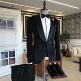 New in Bespoke Velvet Shawl Lapel Slim Fit Wedding Tuxedox-Ballbella