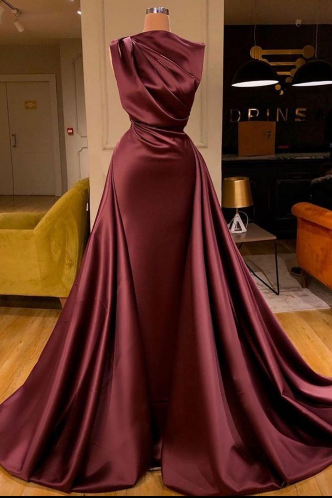 One Shoulder Satin Evening Party Gowns Detachable Train-Ballbella