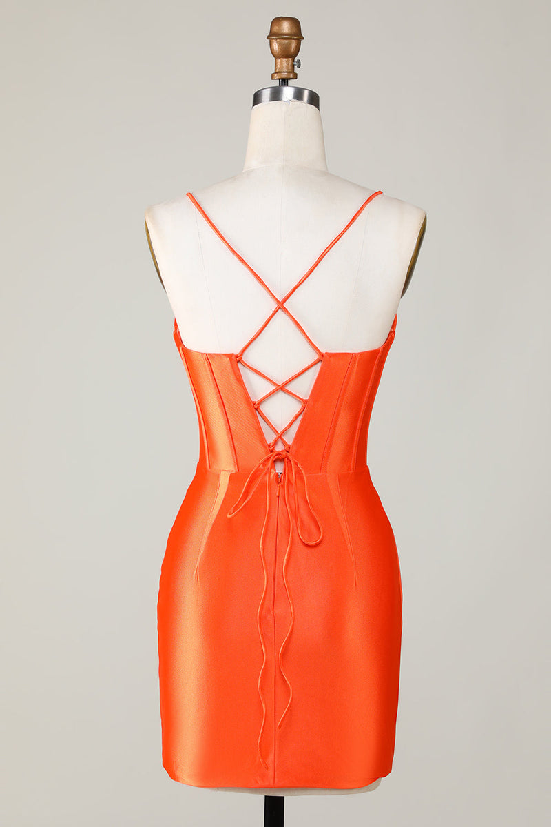 Orange Sparkly Beaded Corset Tight Short Homecoming Dress-Ballbella