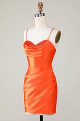 Orange Sparkly Beaded Corset Tight Short Homecoming Dress-Ballbella