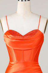 Orange Sparkly Beaded Corset Tight Short Homecoming Dress-Ballbella