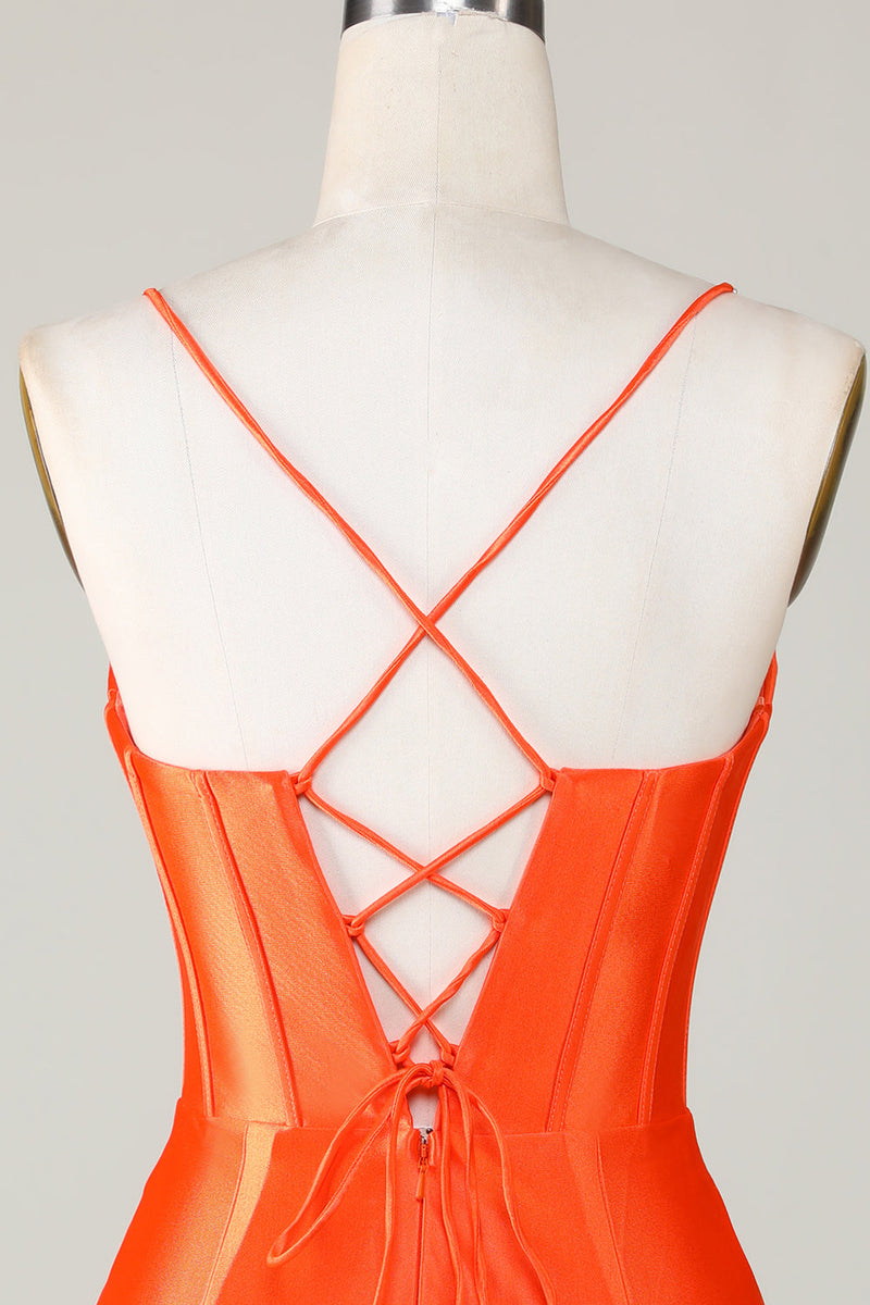 Orange Sparkly Beaded Corset Tight Short Homecoming Dress-Ballbella