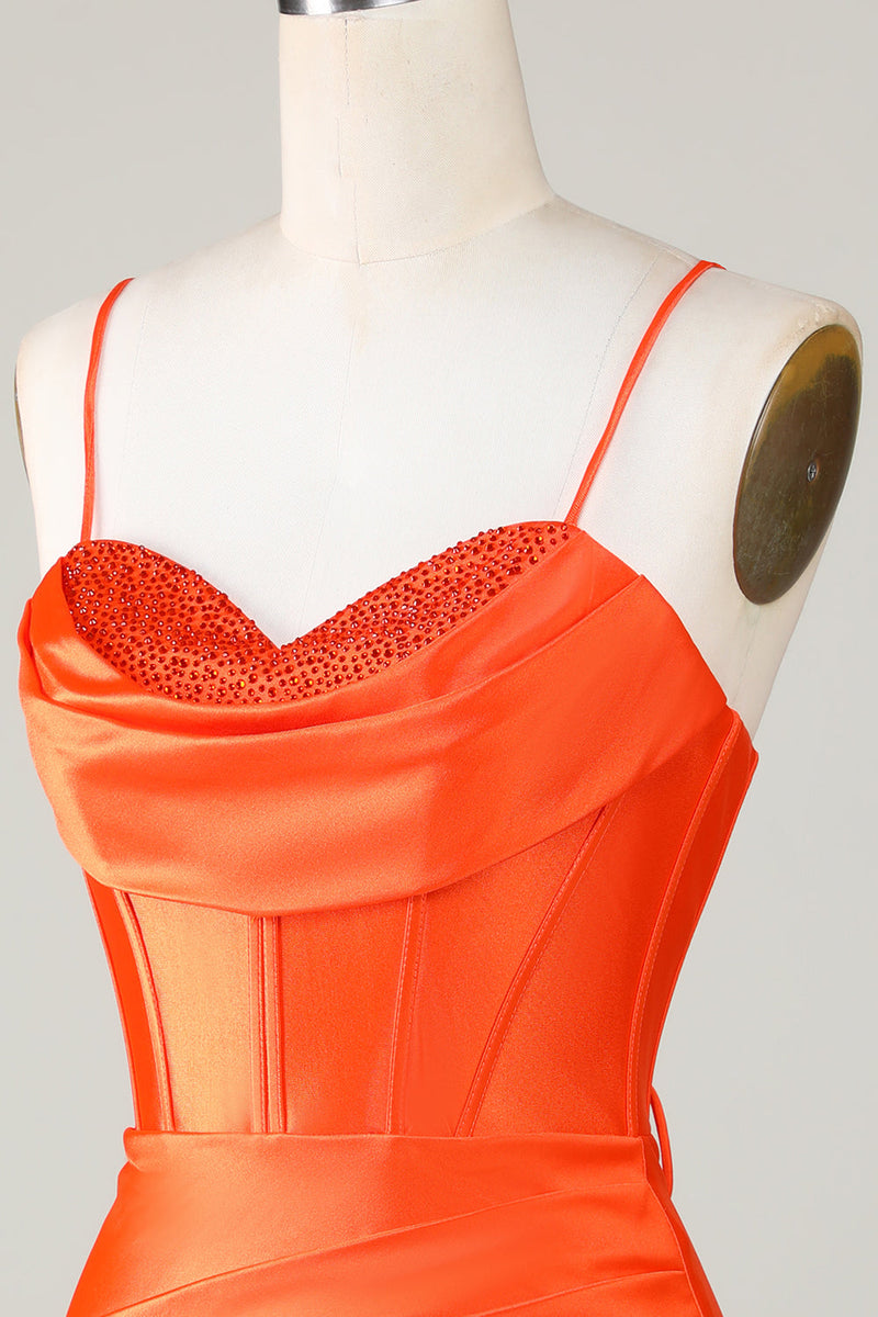 Orange Sparkly Beaded Corset Tight Short Homecoming Dress-Ballbella