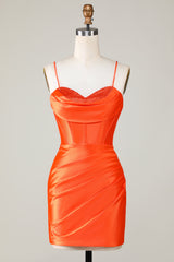 Orange Sparkly Beaded Corset Tight Short Homecoming Dress-Ballbella