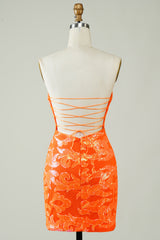 Orange Strapless Tight Homecoming Dress-Ballbella