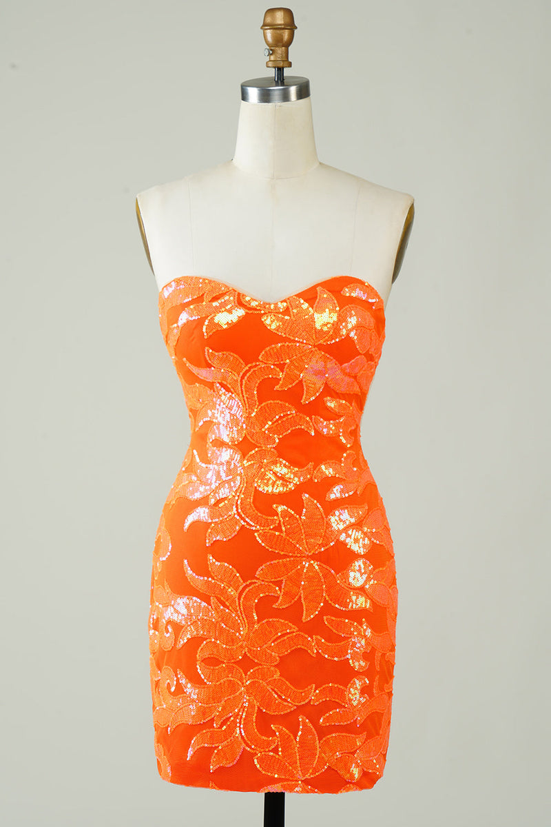 Orange Strapless Tight Homecoming Dress-Ballbella