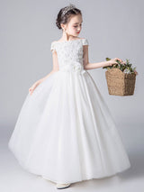 Pink Bateau Neck Sleeveless Bows Formal Kids Pageant flower girl dresses-Ballbella