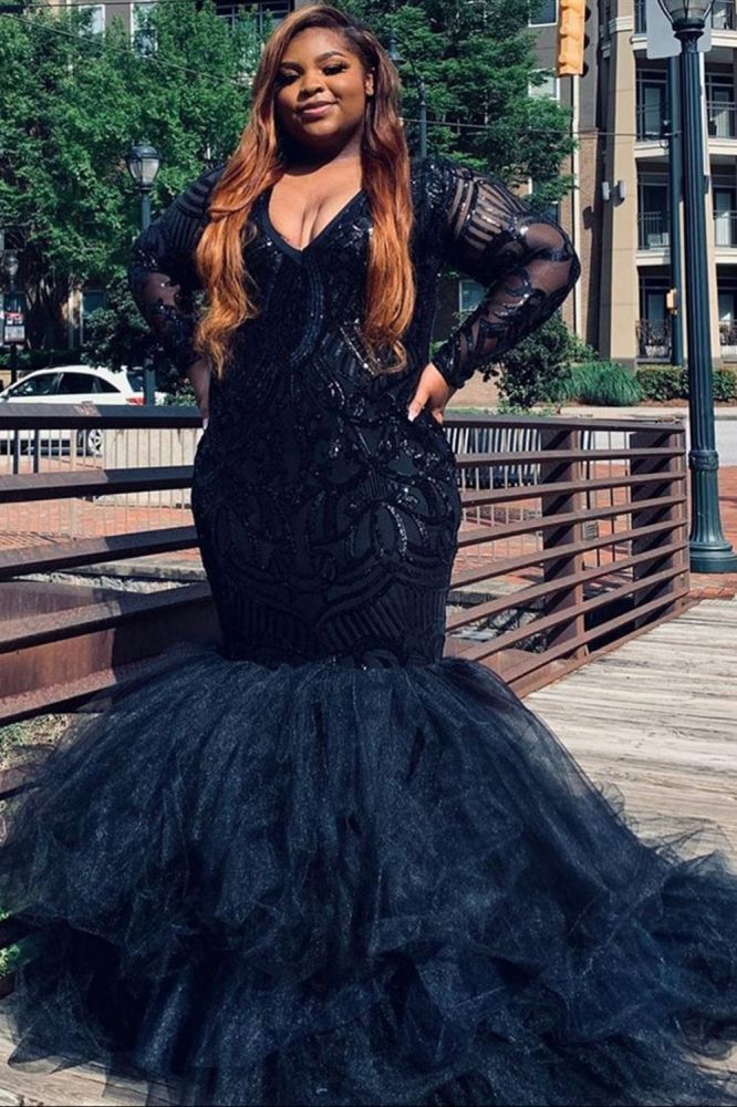 Plus Size V-neck Mermaid Evening Gowns Charming V-neck Feather Prom Go ...