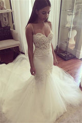 Pretty Spaghetti Straps Sweetheart Wedding Dress Summer Sheath Tulle Bridal Gown-Ballbella