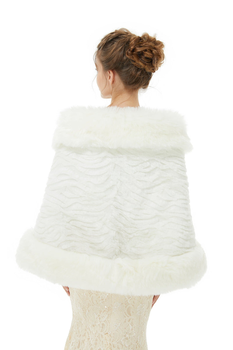 Pure White Warm Faux Fur Shawl For Bride For Winter-Ballbella