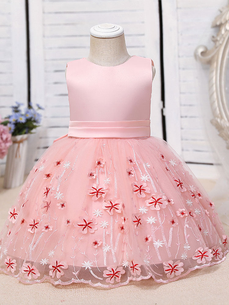 flower girl dresses Purple Jewel Neck Polyester Polyester Cotton Tulle Sleeveless Knee-Length A-Line Embroidered Kids Party Dresses