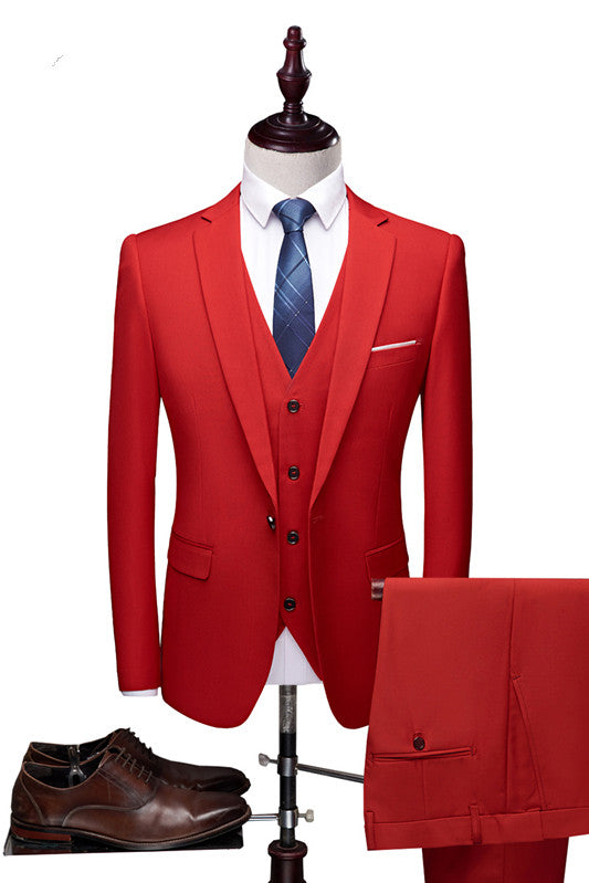 Red Fashion Notched Lapel Tuxedo Bespoke Three Pieces Men Suits-Ballbella