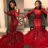 Ballbella offers Red Mermaid Sequins Long Sleevess High Neck Prom Dresses at a cheap price from Same as Picture, Gold, Royal Blue, Black,  Sequined to Mermaid hem. Gorgeous yet affordable Long Sleevess Prom Dresses, Evening Dresses.