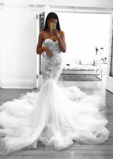 Ballbella custom made Romantic Sweetheart Lace White Sheer Wedding Dress at factory price, fast delivery worldwide.