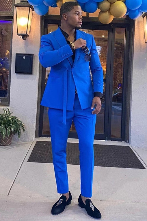 Royal Blue Peaked Lapel Classy Men Suits for Prom-Ballbella