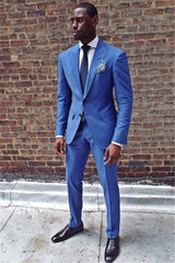 Royal Blue Two Pieces Men Suit Newest Peaked Lapel Prom Suit-Ballbella