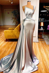 Sexy One Shoulder Mermaid Prom Dress with Sweep Train-Ballbella