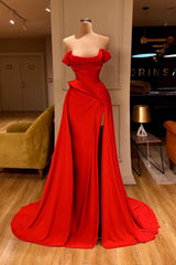 Sexy Red Off-the-Shoulder Long Prom Dress With Split Online-Ballbella