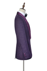 Sharp-looking Dark Purple One Button Wedding Tuxedos Silk Shawl Lapel Jacquard Marriage Suits-Ballbella