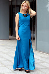 Sheath Small Round Collar Front Slit Floor Length Chiffon Evening Dress-Ballbella