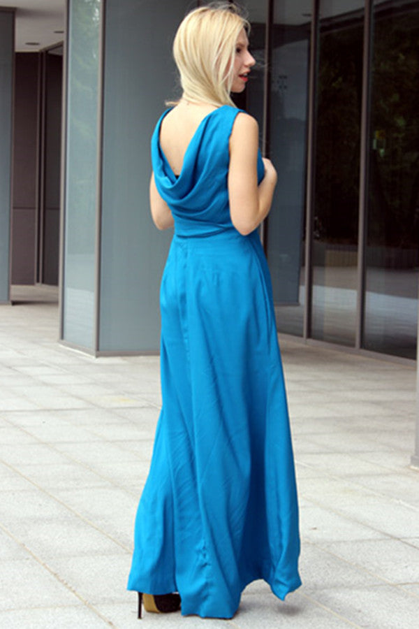 Sheath Small Round Collar Front Slit Floor Length Chiffon Evening Dress-Ballbella