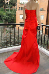 Sheath Sweetheart One-shoulder Floor Length Chiffon Rhinestone Evening Dress-Ballbella