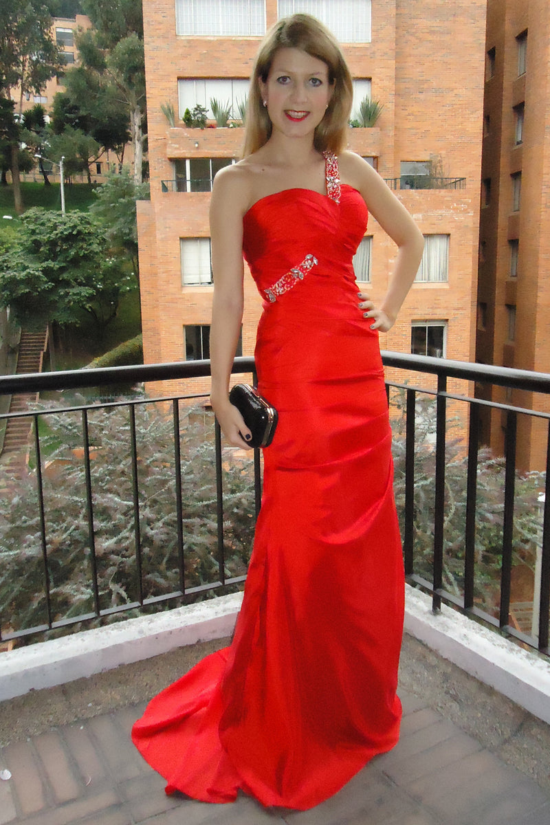 Sheath Sweetheart One-shoulder Floor Length Chiffon Rhinestone Evening Dress-Ballbella