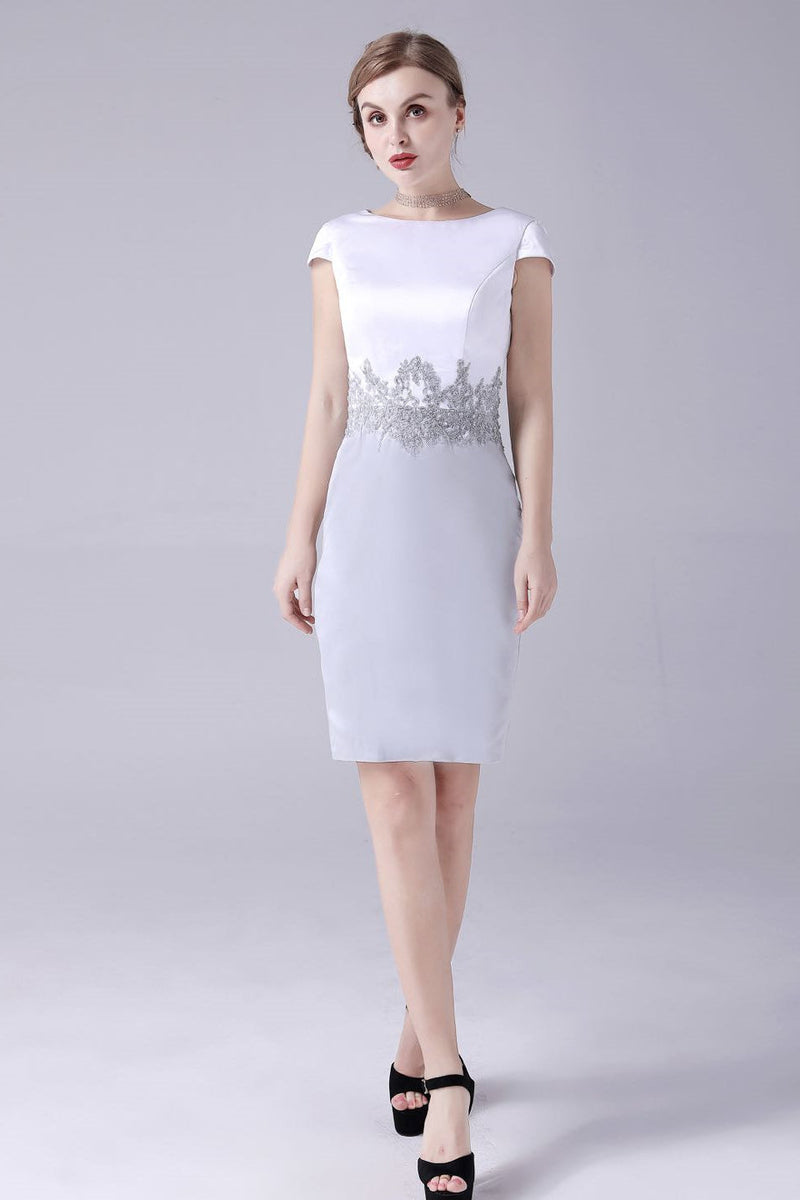 Short sleeves knee length jewel applique mother's dress-Ballbella