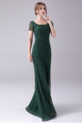 Short sleeves Square Lace Floor Length Backless Mermaid moteher's dress-Ballbella