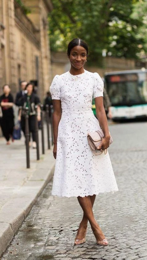 Short sleeves White Knee-length White Homecoming Dress for Sale-Ballbella